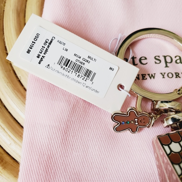 🆕 Kate Spade Key Chain Gingerbread House Gingerbread Man Brown Gold - Picture 3 of 4
